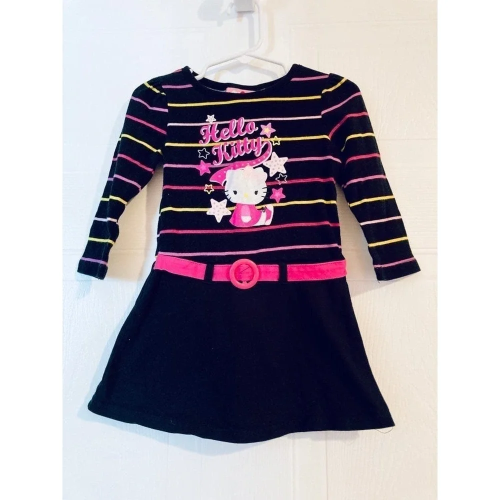 Hello‎ Kitty Sanrio Dress Toddler Girls 24M Black Striped Glitter Graphic Belted